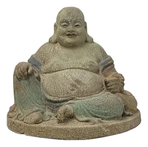 Fade Color Rustic Wood Sitting Happy Laughing Buddha Statue