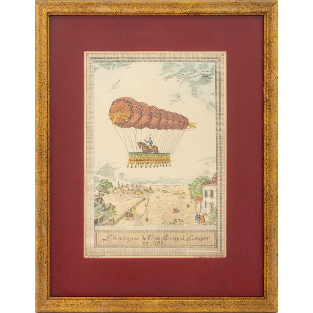 Collection of Three French Ballooning Hand-Colored Etchings, 18th century, comprising: "Moyen Infallible de Diriger le...