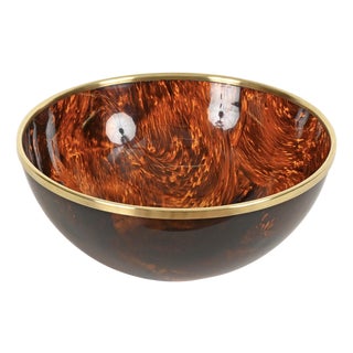Large Decorative Bowl in Tortoiseshell Acrylic Glass and Brass from Dior, Italy, 1970s For Sale