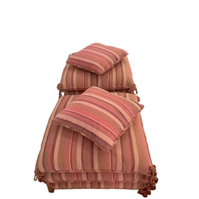 1990s Pair of 1990s Matching Custom-Made Pillow Stacked Ottomans on Casters With Tassels For Sale - Image 5 of 8
