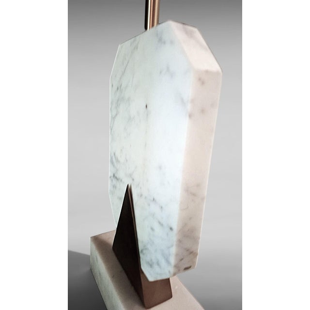 Italian Carrara Statuario White Marble and Brass Table Lamp For Sale - Image 12 of 18