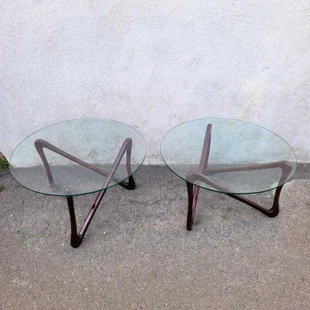 20th Century Coffee Tables in Wood and Glass, Set of 2 For Sale - Image 4 of 13