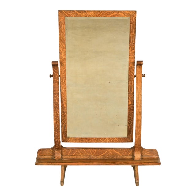 Stickley Style Antique Mission Tiger Oak Arts & Crafts Full Length Cheval Floor Mirror, Circa 1920s For Sale