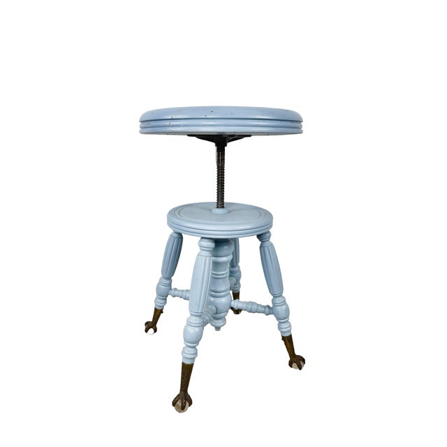 Victorian Adjustable Piano Stool in Powder Blue Paint, Claw & Glass Ball Feet For Sale - Image 14 of 17