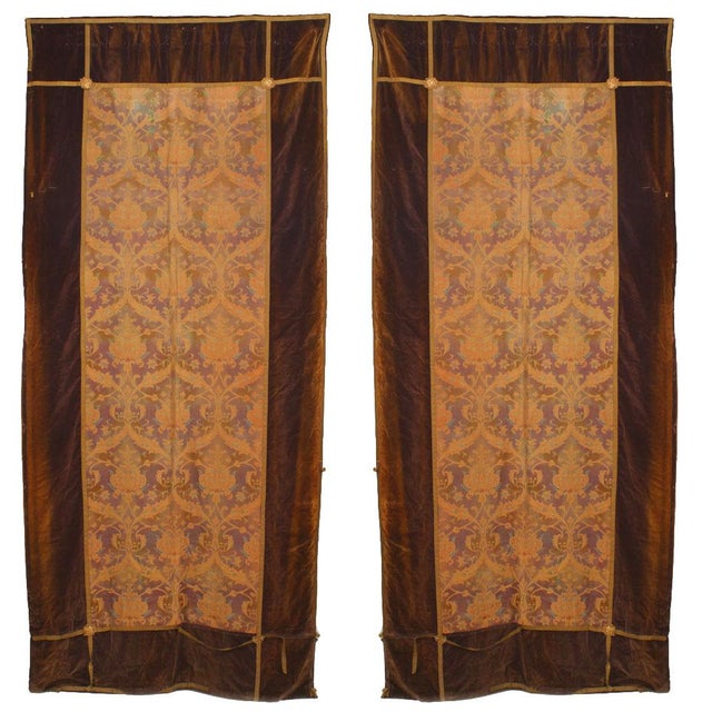 Gold and Brown Brocade Velvet Drapes | Chairish