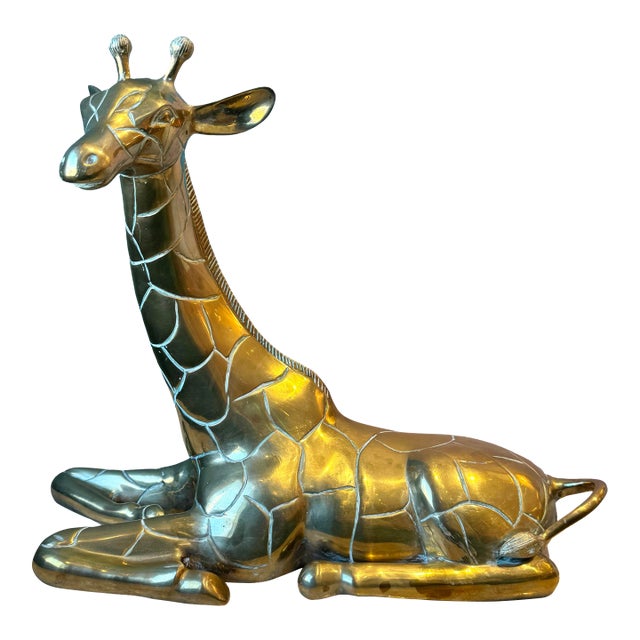 Vintage Large Brass Giraffe Statue For Sale