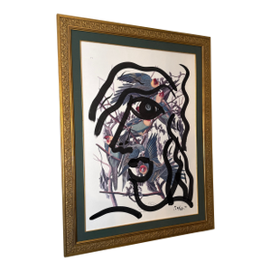 1970s Peter Keil Contemporary Original Black & White Abstract Portrait Painting, Framed