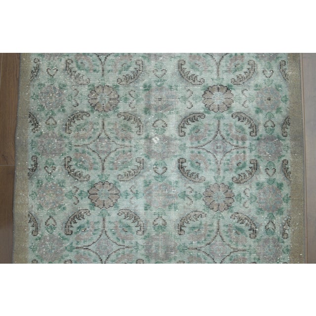Textile 1970s Vintage Turkish Hand-Knotted Wool Cotton Green Area Rug For Sale - Image 7 of 11