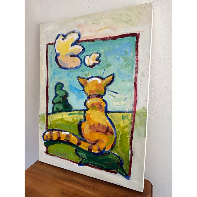 Pop Art Late 20th Century Pop Art Cat Oil Painting, Signed For Sale - Image 3 of 7