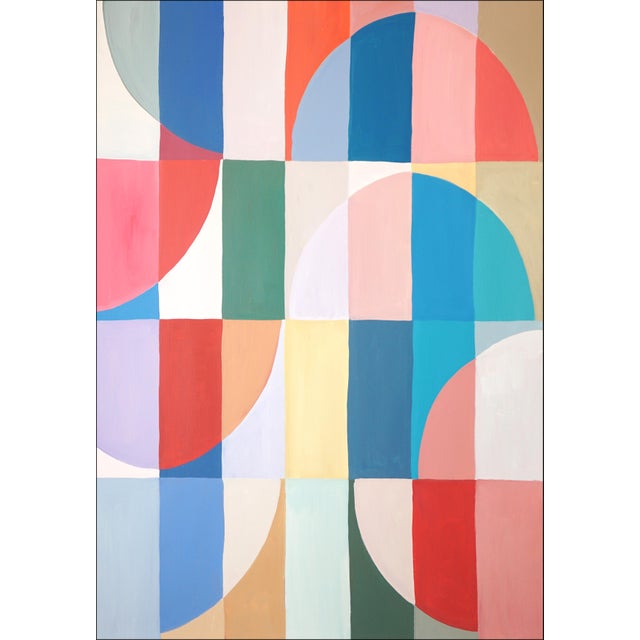 2020s 2026, Modern Bauhaus Painting in Vivid Tones of Reflective Whirlpool, Large Triptych, Acrylic Paint on Watercolor Paper For Sale - Image 5 of 11