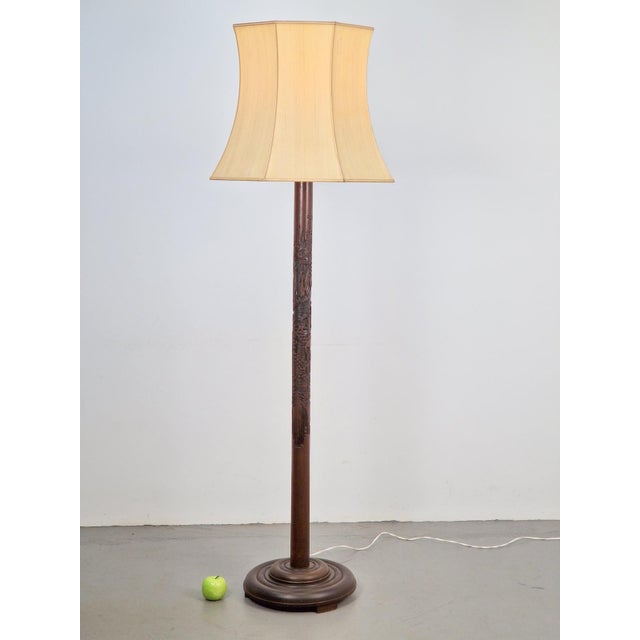 Wood Art Deco Asian Style Carved Wood Floor Lamp, 1930s For Sale - Image 7 of 15