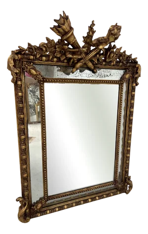 Louis XVI Style Mirror with Glazing Beads in Wood and Gilded Stucco