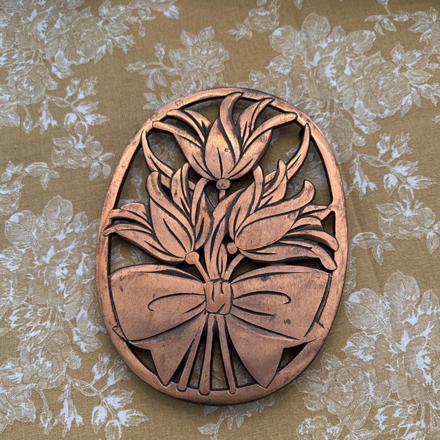 Vintage Mid-Century Modern Copper Floral Trivet For Sale - Image 4 of 7