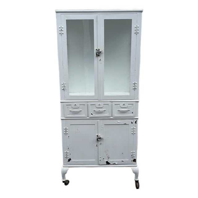 Antique Steel Industrial Medical Dental Display Cabinet For Sale