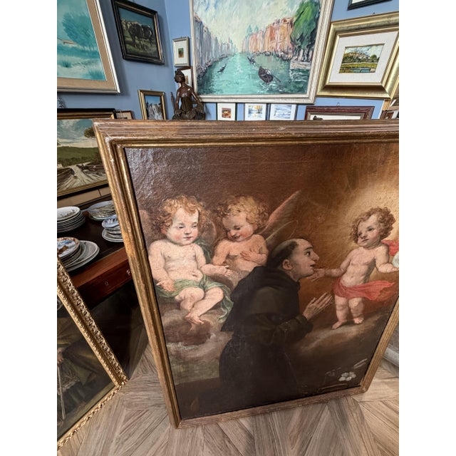 Apparition of the Baby Jesus to Saint Anthony of Padua, 1700s, Oil on Canvas For Sale - Image 5 of 8