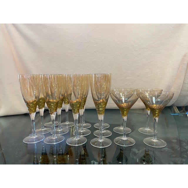 Gold Contemporary Kim Seybert Paillete Design Stemware- Set of 16 For Sale - Image 8 of 8