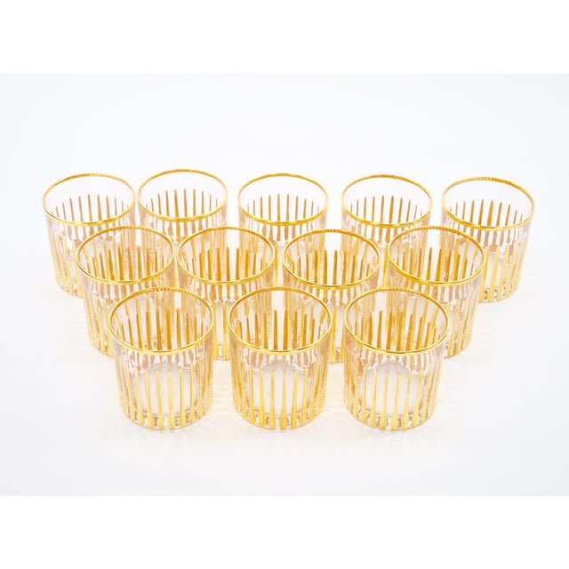 Gold Mid-Century Italian 24k Gilt Gold-Decorated Whiskey / Scotch Lowball Glass Set For Sale - Image 8 of 14