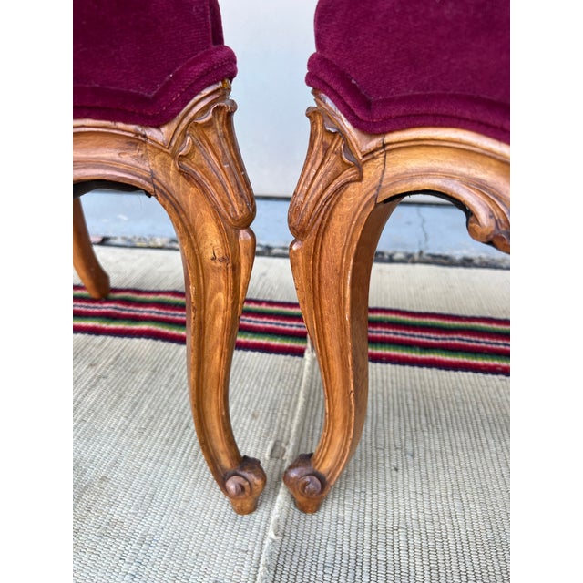 Pair of French Louis XV Style Carved Fruitwood Bergere Arm Chairs, 1950’s For Sale - Image 9 of 12