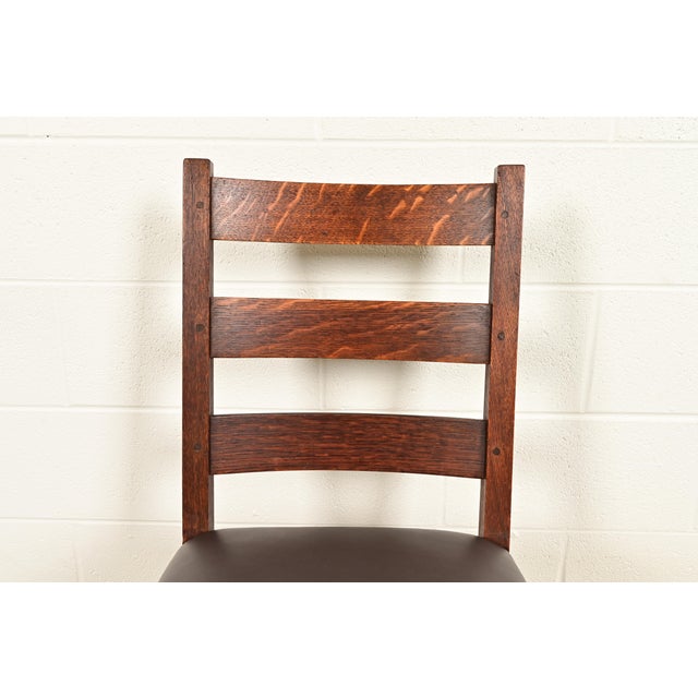 Early 20th Century Gustav Stickley Antique Mission Oak Arts & Crafts Ladder Back Rocking Chair, Circa 1910 For Sale - Image 5 of 12