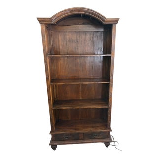 1990s Old World Rustic Solid Wood Bookcase For Sale