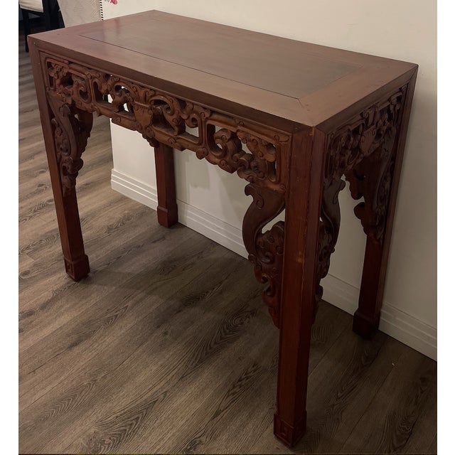 19th Century Antique Chinese Hand-Carved Elmwood Console Table - Traditional Wood Peg Joinery For Sale In Los Angeles - Image 6 of 6