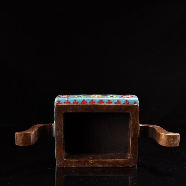 Bronze Antique Gilt Bronze Cloisonné Enamel Incense Burner (Ding Shape) For Sale - Image 8 of 9