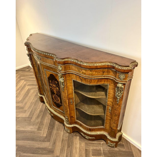 Antique Victorian Walnut Marquetry Inlaid Credenzas, 1880s, Set of 2 For Sale - Image 18 of 18