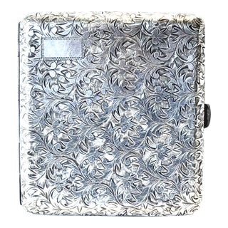 1910s Cigarette Case - Stamped .950 Silver * Better Than Sterling * Antique - Hand Etched All Over Fine Elegant Design. For Sale