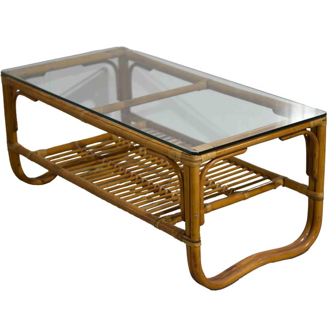 Vintage Palm Beach 2 Strand Rattan Bamboo Coffee Table Style of Franco Albini For Sale - Image 10 of 10