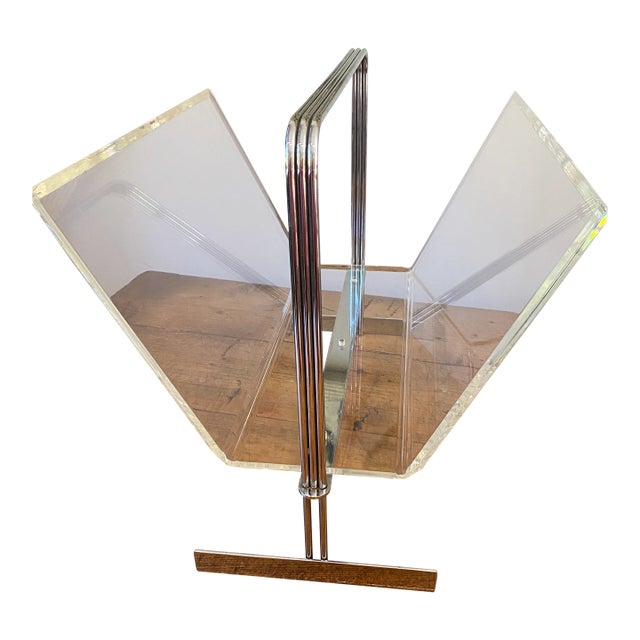 Mid 20th Century Mid-Century Vintage Lucite & Chrome Magazine or Lp Holder For Sale