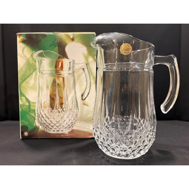 Cristal d' Arques Late Twentieth Century Cristal D’Arques Lead Crystal Pitcher and Four Wine Glasses in the Longchamp Pattern For Sale - Image 4 of 10