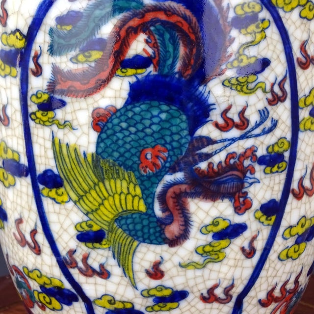 Ceramic Chinese Vintage Ceramic Vase,Qing Dynasty Kangxi Marked Blue and White Famille Verte Porcelain Mallet-Shaped Vase Hand Painted Kylin Phoenix Pattern For Sale - Image 7 of 9