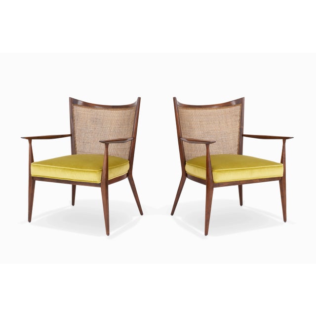 Here is a gorgeous pair of cane back lounge chairs designed by Paul McCobb for Directional. The frames and caning are in...