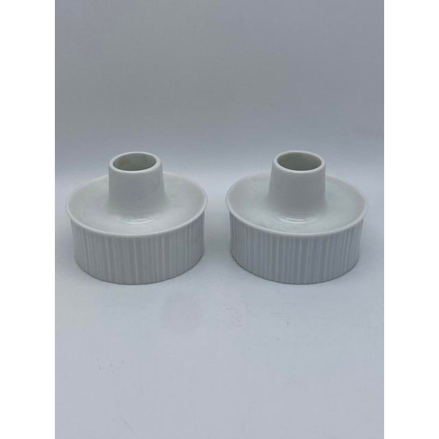 Mid-Century Modern Tapio Wirkkala for Rosenthal, Germany porcelain candle holders with white glaze and horizontal ridges....