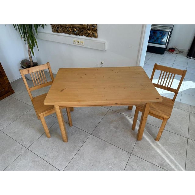 Farmhouse Table and Chairs Set in Spruce Wood, Set of 3 For Sale - Image 4 of 13