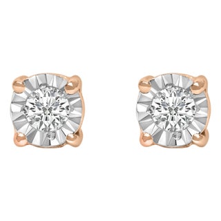 10K Rose Gold Plated .925 Sterling Silver 1/10 Cttw Round Brilliant-Cut Lab Grown Diamond Miracle-Set Stud Earrings (F-G Color, VS1-VS2 Clarity) For Sale