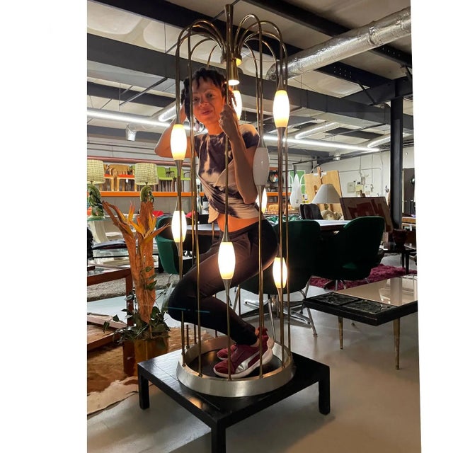 Metal Mid-Century Modern Lightolier Gold Colored Brass Waterfall Raindrop Bird Cage Lamp For Sale - Image 7 of 13