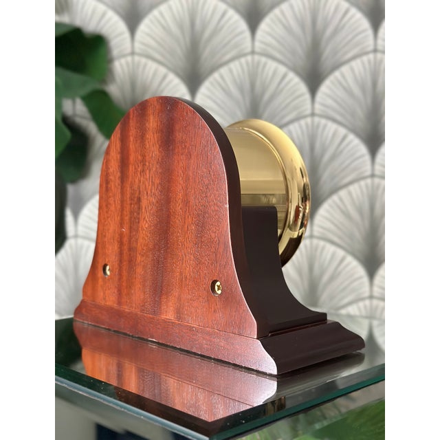 5.5" Brass Chelsea Shipstrike Quartz Mantel/Desk Clock and Traditional Wooden Base For Sale In Los Angeles - Image 6 of 11