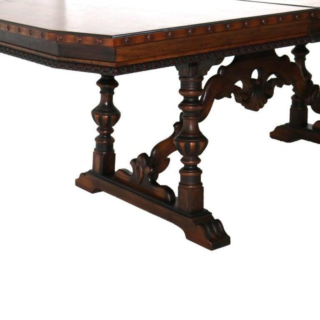Antique Berkey and Gay Kittinger School Carved Walnut Trestle Table C1930 For Sale - Image 14 of 18