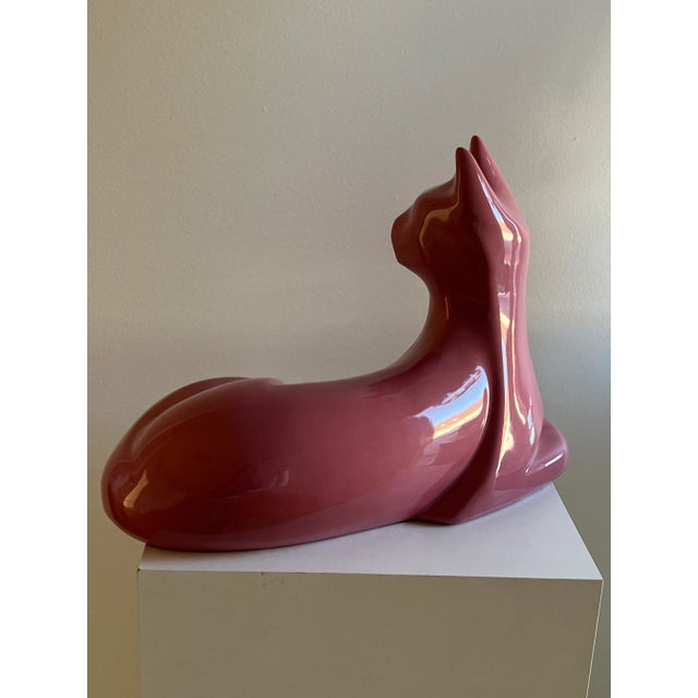 Postmodern Pink Ceramic Cat Sculpture by Haeger