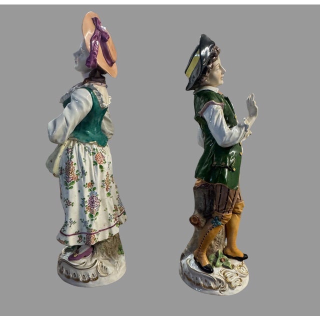 Antique Sitzendorf German Porcelain Figurines Pair Fruit Sellers 20” Large For Sale - Image 4 of 12