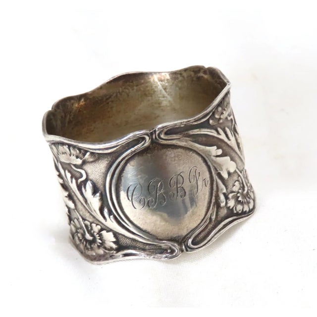 1900 - 1909 Classic Antique - Victorian Art Nouveau Flower Style Sterling Silver Napkin Ring by Gorham Silver Company For Sale - Image 5 of 13