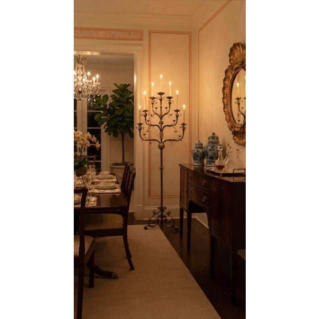 Vintage Florentine Style Gilt Wrought Iron Floor Candelabra For Sale - Image 10 of 12