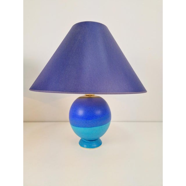 Vintage Blue Ceramic Sphere Table Lamps, 1970s, Set of 2 For Sale - Image 6 of 10