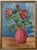 Wood Midcentury Folk Art Still Life With Roses in Vase For Sale - Image 7 of 7