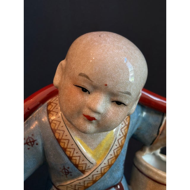 Chinese Late 20th Century Porcelain Chinese Monk Figure Carrying Water For Sale - Image 3 of 7