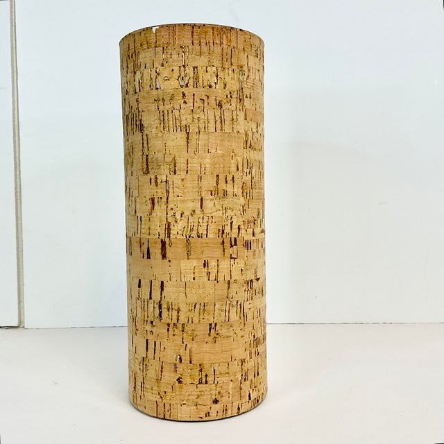 1970s Mid-Century Boho Chic Brutalist Arts & Crafts Cork Wrapped Cylinder Vase. For Sale - Image 4 of 11