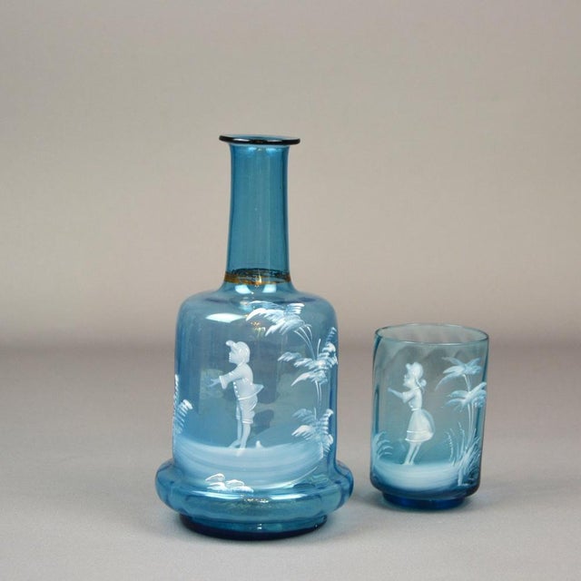 Blue Victorian Decanter with Glass, Set of 2 For Sale - Image 8 of 12
