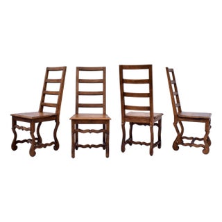 Set of Four Country French Folk Style Os De Mouton Dining Chairs, Oak, 1980s For Sale