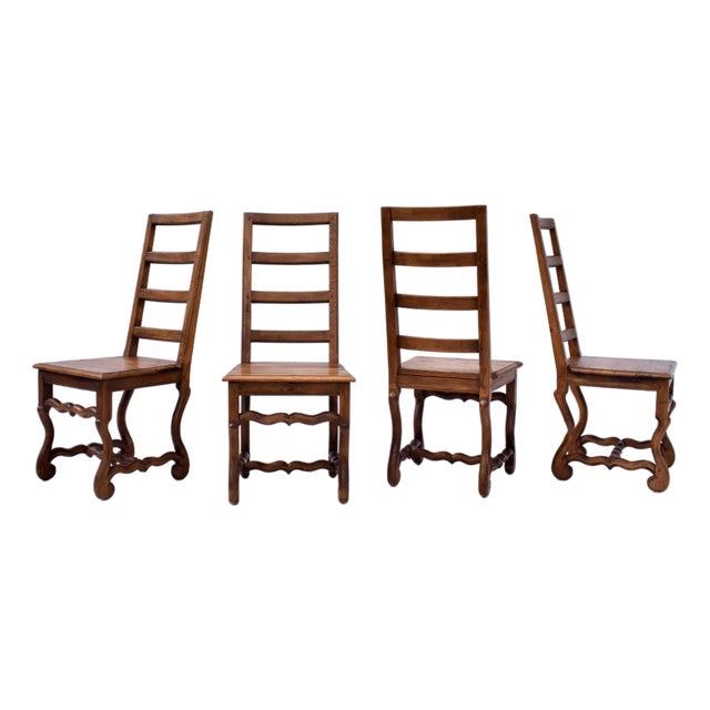 Set of Four Country French Folk Style Os De Mouton Dining Chairs, Oak, 1980s For Sale